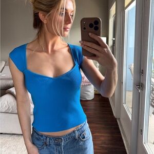 Blue Ribbed Women's Top